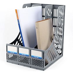 лоток вертикальный 3 отделения сборный серый