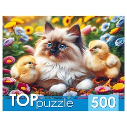 пазлы  500 элементов котёнок и цыплята