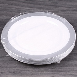тарелки пластиковые 19см в наборе 12шт. круглые белые с серебристой полосой по кайме