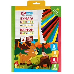 набор а4: картон цветной 8л. 8цв. + бумага цветная двустор.8л. 8цв. "оленёнок"