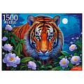 Пазлы 1500 элементов Ночной тигр в цветах