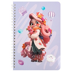 Блокнот 15,5*20,5см 60л на спирали в клетку "Девочка"