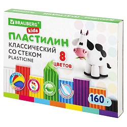 пластилин  8 цветов "brauberg" со стеком 160г