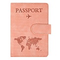 Обложка на паспорт с отсеком для карт на магните "Путешествие" розовая