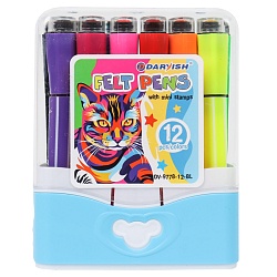 фломастеры 12цв  со штампиками на водной основе голубой футляр