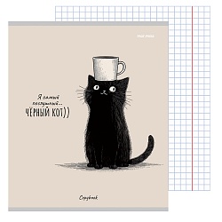 тетрадь  48л кл. "послушный чёрный кот" обложка лён