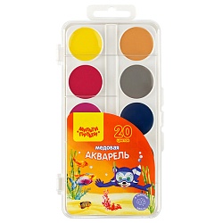 краски аквар. 20цв. "енот в красном море""мульти-пульти" медовые без кисти