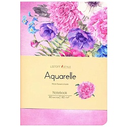 книга для записей а6+ 80л aquarelle. цветы на розовом обл. иск. кожа, цвет. срез