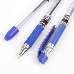 ручка шар. синяя на масляной основе корпус прозрачный с резиновым держателем 0,7мм