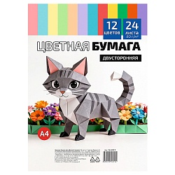 бумага а4  24л 12 цветов  80г/м2 котик-2