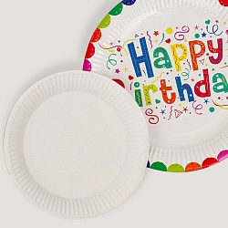 тарелка бумажная "happy birthday" 20шт.(d-18см*10шт+d-23см*10см) в наборе (5 видов)