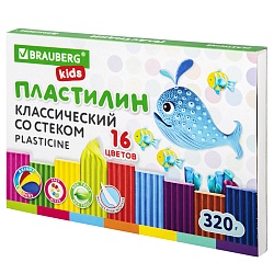 пластилин 16 цветов "brauberg" со стеком 320г