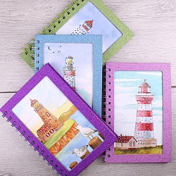 Блокнот 12*18,5см 60л "Darvish" на спирали с рисунком "маяк" со стразами