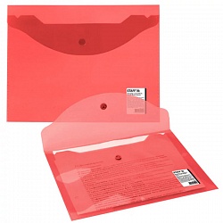 папка -конверт на кнопке а5 "staff" прозрачная красная 150мкм