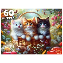пазлы   60 элементов три котенка в корзине