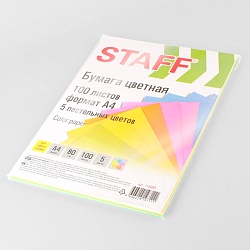 бумага а4  100л staff пастель 5цветов  80г/м2