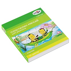 пластилин 10 цв. восковый мягкий "пчёлка" 150гр со стеком гамма