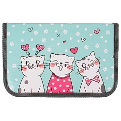 пенал 1отдел. 190*115мм  веселые коты с откидной планкой