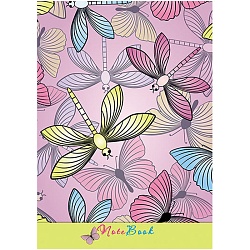 Блокнот А6  48л "Бабочки и стрекозы" в клетку, на гребне