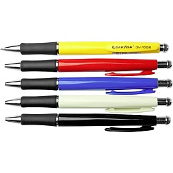 ручка автоматическая шариковая синяя  корпус цветной с серым резиновым держателем (50)