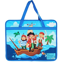 папка детская с ручками а4 пласт. с рисунком на молнии пираты