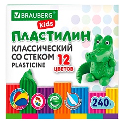 пластилин 12 цветов "brauberg" со стеком 240г