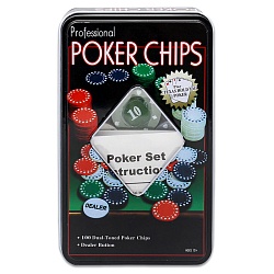набор для покера poker chips в металлическом футляре, 100 фишек с номиналом