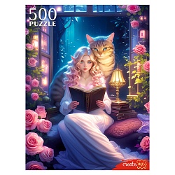 пазлы  500 элементов девушка с котом