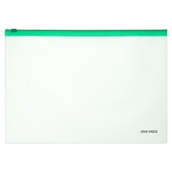 папка-конверт на молнии а4 160мкм, цвет прозрачный, застёжка зелёная