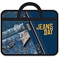 Папка детская с ручками А4 пласт. с рисунком на молнии  Jeans day