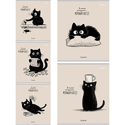 тетрадь  48л кл. "послушный чёрный кот" обложка лён