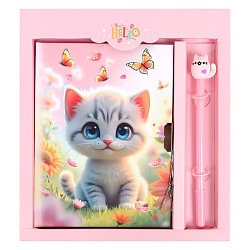 Блокнот 13,5*18 см 50л с замком "Очаровательный котенок" с ручкой