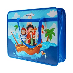 папка детская с ручками а4 пласт. с рисунком на молнии пираты