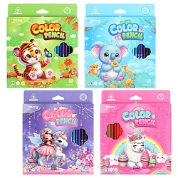 карандаши 24цв трехгранный корпус "весёлые животные"