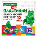 Пластилин 12 цветов "Brauberg" со стеком 240г