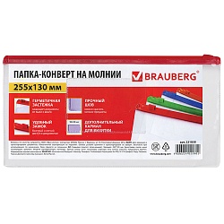 папка-конверт на молнии 25,5*13см прозрачная толщина 0,15мм