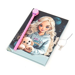 Блокнот 13,5*18 см 50л с замком "Девочка со щенком" с ручкой