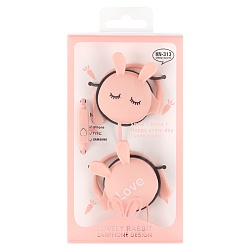 наушники "зайки" накладные проводные с микрофоном розовые