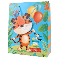 пакет подарочный 26*32*10см "зверята" 3d блёстки