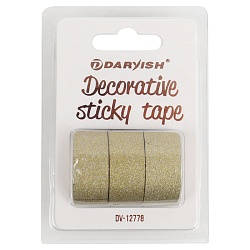 лента декоративная липкая  3шт/уп 15мм*3м "darvish" блёстки зелёное золото