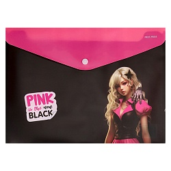 папка-конверт на кнопке а4 180мкм,  pink&black