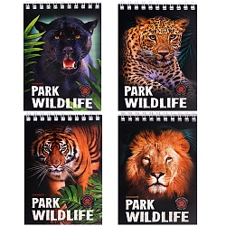 Блокнот А6  40л "Дикие коты" ассорти,  на гребне