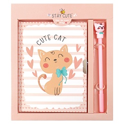 Блокнот A5  50л "Милые котики" с ручкой в наборе цвет оранжевый