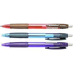 ручка автоматическая шариковая синяя  корпус прозрачный цветной с резиновым держателем