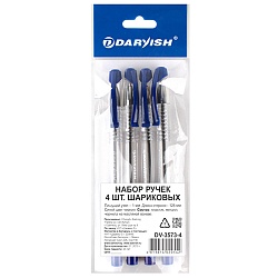 набор ручек 4шт. шар. синяя на масляной основе "darvish" корпус прозрачный 