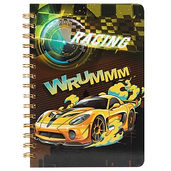 Блокнот 15,5*21см 80л на спирали в клетку "Гонки"