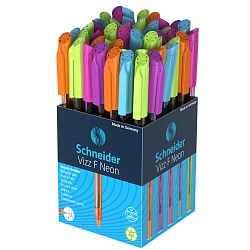 ручка шар. синяя  schneider  vizz f neon  корпус прозрачный неон ассорти