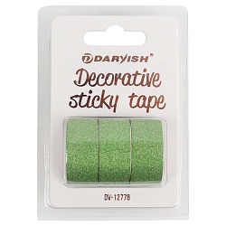 лента декоративная липкая  3шт/уп 15мм*3м "darvish" блёстки салатовая
