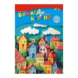 картон цветной  8л. 8цв. и цветная бумага 16л. 8цв "цветные домики" в папке