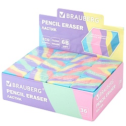 ластик pastel  34х34х14 мм, квадратный, ассорти, эко пвх brauberg